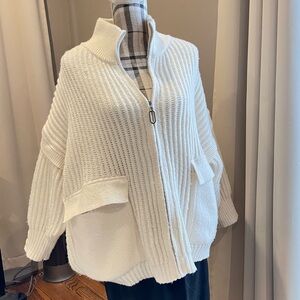 Cozy White Cream Zip-Up Oversized Cardigan Sweater